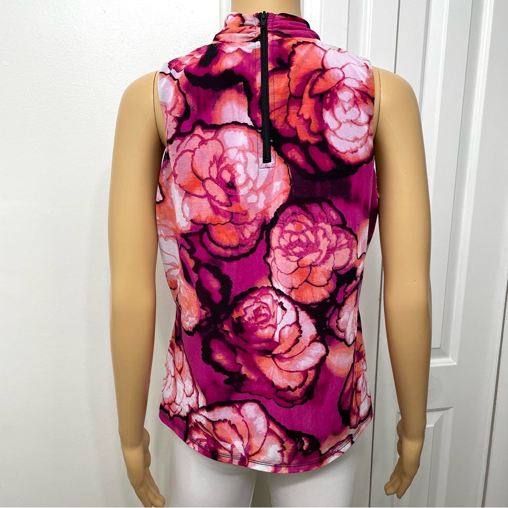 Worthington Women’s Pink Rose Floral High-neck Sleeveless Blouse size Medium P - Picture 6 of 10